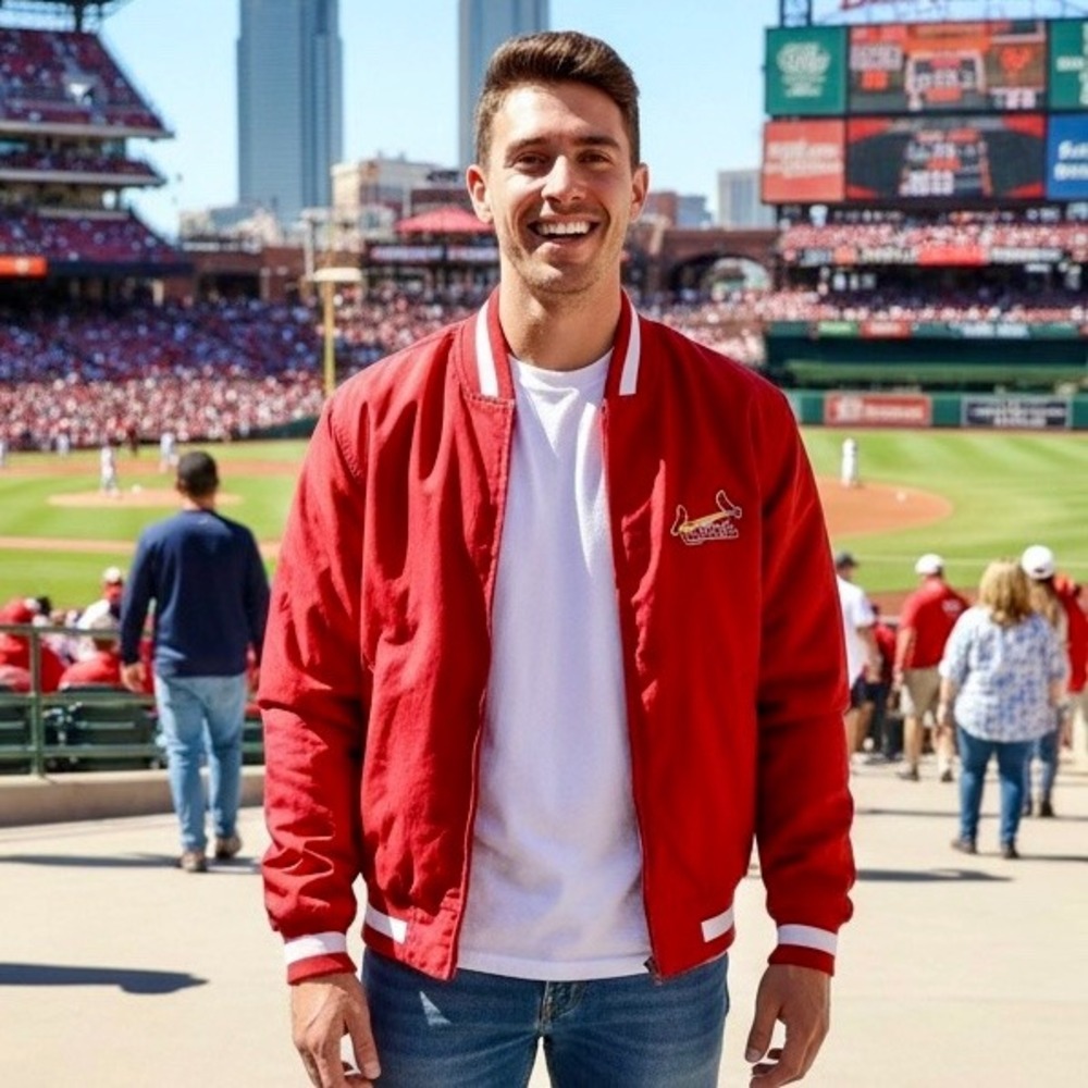 Vintage St Louis Cardinals Baseball Jacket Medium Bomber Varsity Cotton Red MLB